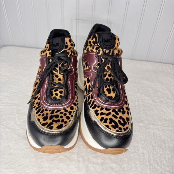 MICHAEL KORS Sz 10 M Olympia Trainer Cheetah Leopard Platform Calf Hair Mesh 10M - Picture 4 of 12